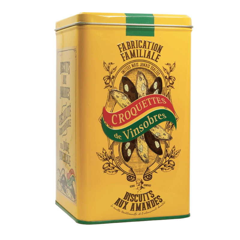 Boite collector Croquettes de Vinsobres jaune - biscuit typique Provençal Boite collector Croquettes de Vinsobres jaune - biscuit typique Provençal