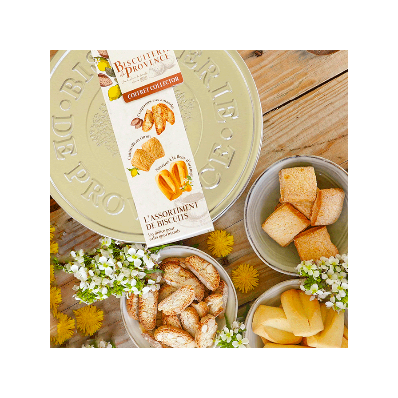 Boîte métal assortiment de biscuits traditionnels bio Coffret cadeau biscuits traditionnels bio Boîte métal biscuits provençaux