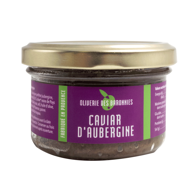 Caviar d'aubergine -  spécialité à toaster où la douceur de l'aubergine rencontre le caractère vivifiant de l'olive noire.