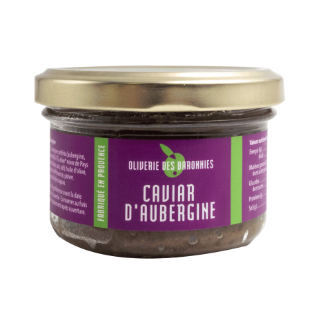 Caviar d'aubergine -  spécialité à toaster où la douceur de l'aubergine rencontre le caractère vivifiant de l'olive noire.