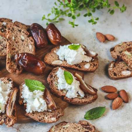 Almond and Date Cheese Toast - large pieces of date and whole almonds