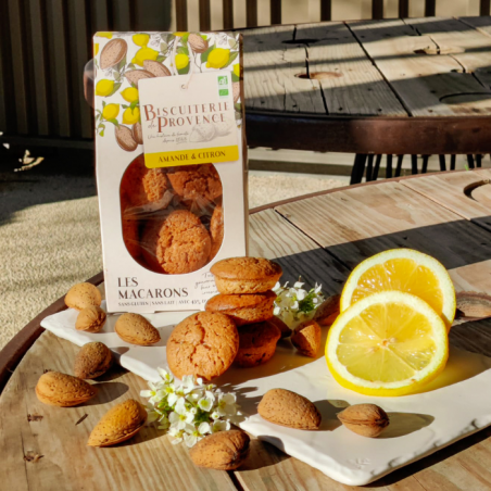 Almond and lemon organic Macaroons - Baked and packaged in a workshop dedicated to gluten-free products