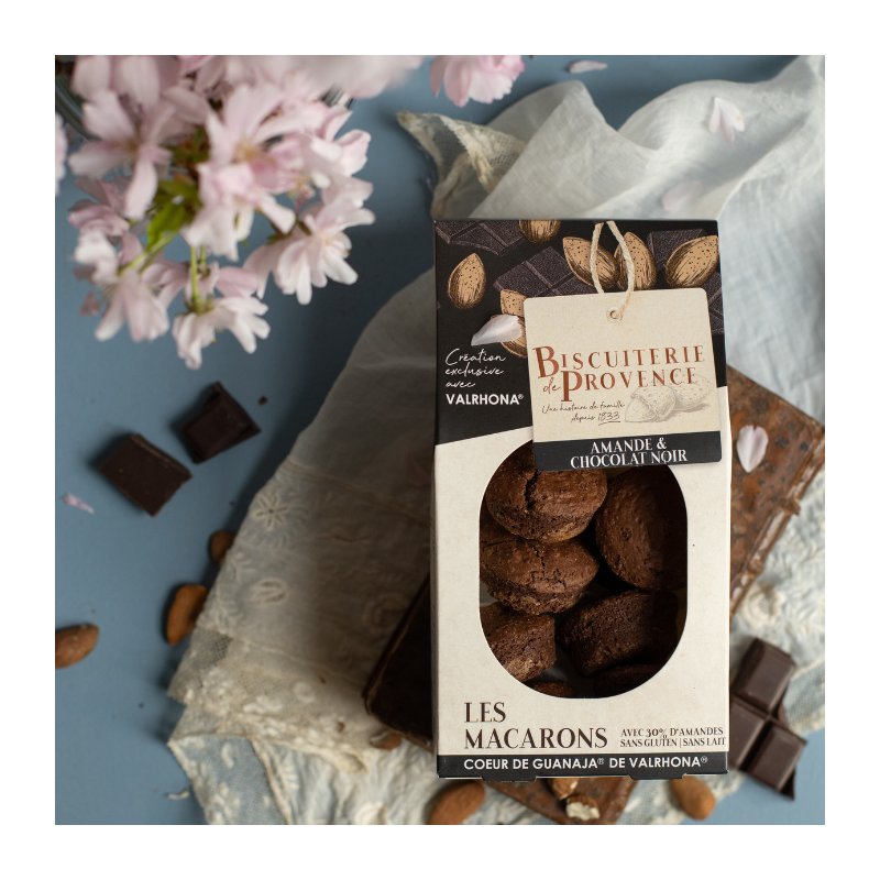 Fall for our Almond and Valrhona dark chocolate Macaroons.