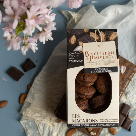 Fall for our Almond and Valrhona dark chocolate Macaroons.