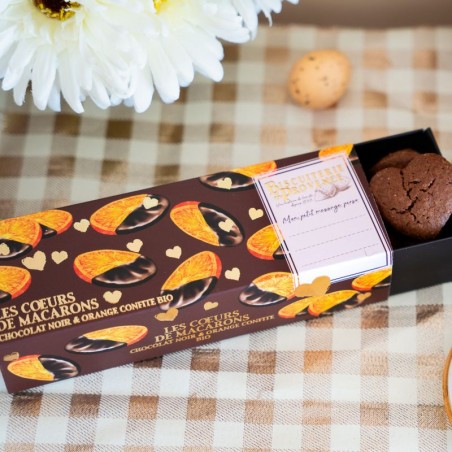 Organic Dark Chocolate & Candied Orange Macaroons Heart - gluten free gift