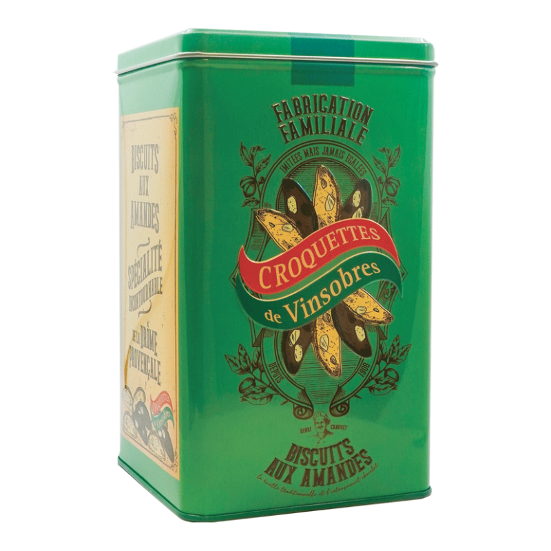 Boîte collector Croquettes de Vinsobres verte - biscuit typique Provençal dans une boite collector