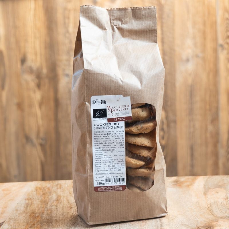 Cookies Bio Citron de Menton et Amande en vrac - ingrédients issus exclusivement de l'Agriculture Biologique
